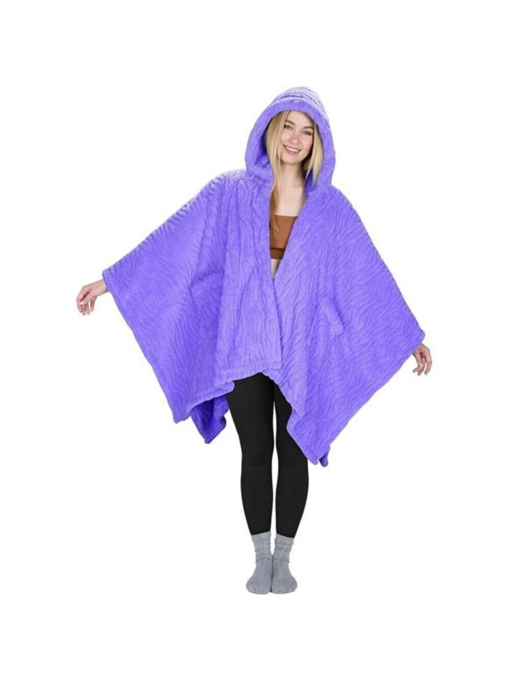 Womens Hooded Poncho Cape Sherpa Fleece Cloak Warm Shawl Wrap Oversized Coat